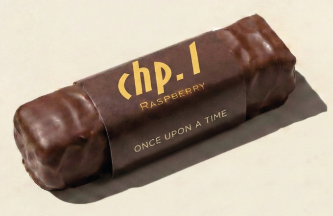 A Barnaby chocolate bar wrapped in a printed story loop